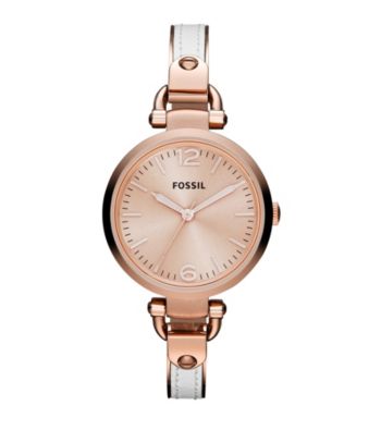 Fossil® Georgia Bangle Watch in Rose Goldtone with White Leather Insert