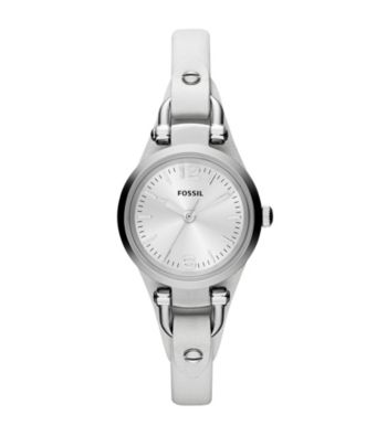 Fossil® Women's Georgia Mini Watch in Stainless Steel with White Leather Strap