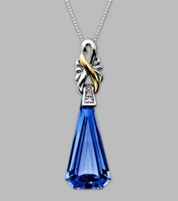 Sterling Silver/14K Gold Created Ceylon Sapphire/Diamond Pendant