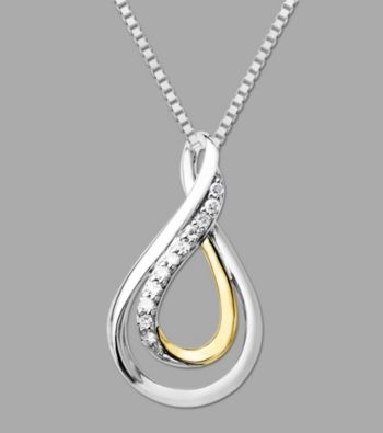 Sterling Silver with 14K Gold .10 ct. t.w. Diamond Drop Pendant