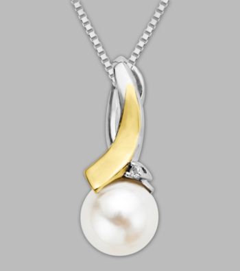 Sterling Silver/14K Gold Freshwater Pearl and Diamond Pendant