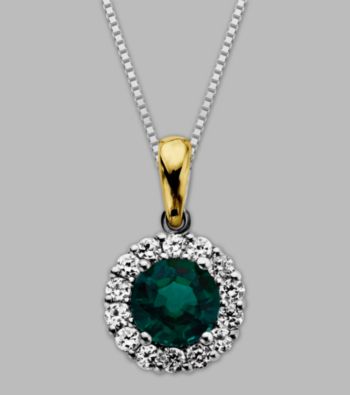 Sterling Silver/14K Gold Created Emerald/Created White Sapphire Pendant