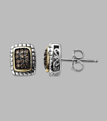 Sterling Silver/14K Gold .16 ct. t.w. Brown Diamond Earrings