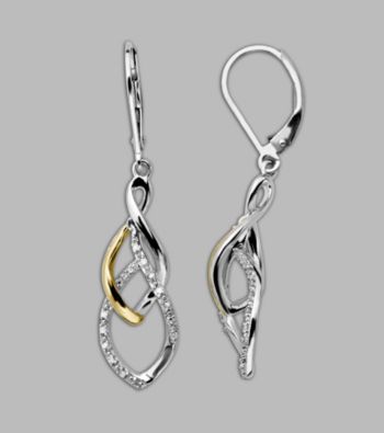 Sterling Silver/14K Gold .10 ct. t.w. Diamond Drop Earrings