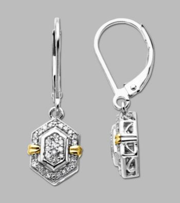 Sterling Silver/14K Gold .20 ct. t.w. Diamond Drop Earrings