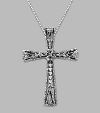 Sterling Silver .10 ct. t.w. Diamond Cross Pendant