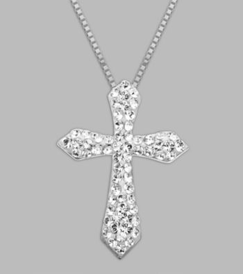 Impressions White Crystal Cross Pendant in Sterling Silver