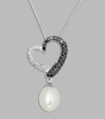 Freshwater Pearl and Black/White Diamond .25 ct. t.w. Pendant in Sterling Silver