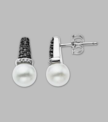 Freshwater Pearl and Black/White Diamond .21 ct. t.w. Earrings in Sterling Silver