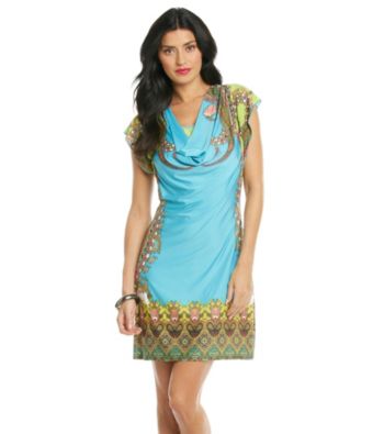 Oneworld® Short Sleeve Cowlneck Paisley Dress