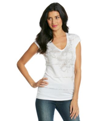 Calvin Klein Jeans Short Sleeve V-Neck Floral Burnout Tee