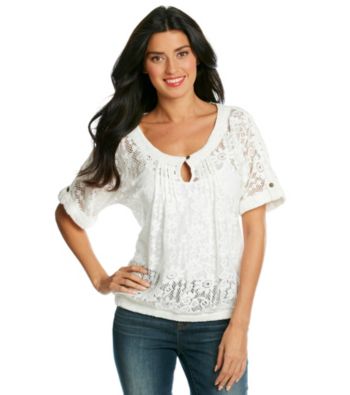 Nine West Vintage America Collection® Cierra Short Sleeve Scoopneck Keyhole Lace Top