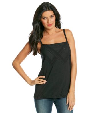Ruff Hewn Sleeveless Squareneck Lace Trim Blouson Tank