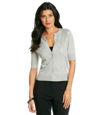 Jones New York Sport® Buttonfront Light Grey Sequin Cardigan