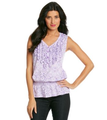 Jones New York Sport® Sleeveless V-Neck Henley Printed Ruffle Tank