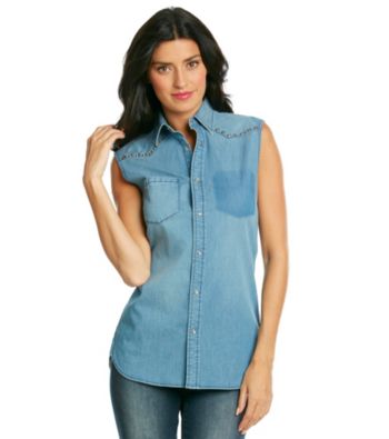 Vince Camuto® Sleeveless Snap Front Distressed Western Shirt