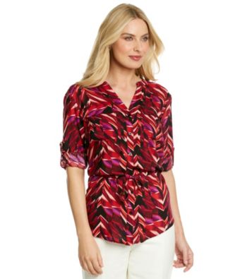 Calvin Klein Roll Sleeve Y-Neck Drawstring Tunic Top