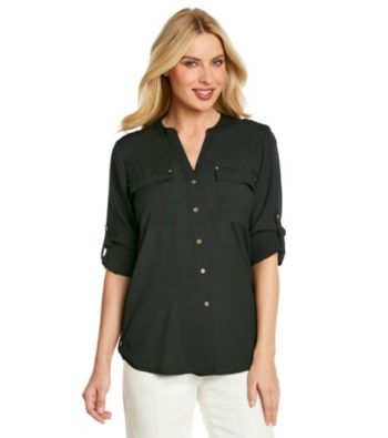 Calvin Klein Roll Sleeve Crewneck Blouse