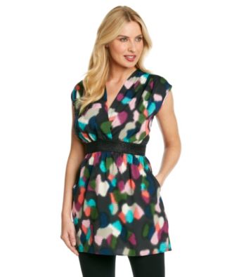Tea Rose Sleeveless V-Neck Abstract Print Dress