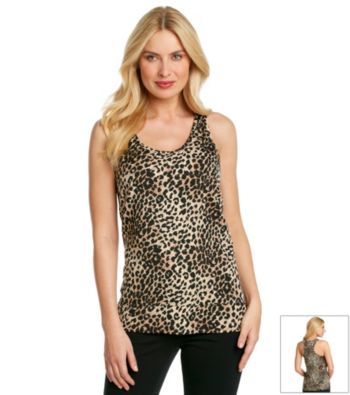 Tea Rose Sleeveless Scoopneck Animal Print Tank