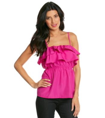 Tea Rose Sleeveless Squareneck Ruffle Front Tank