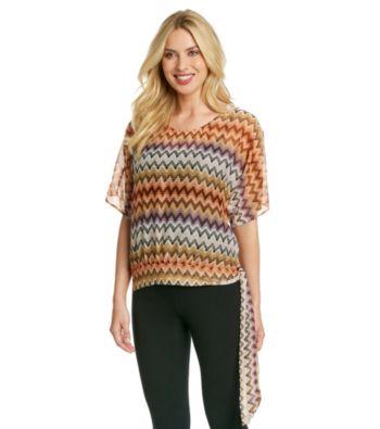Tea Rose Short Sleeve Boatneck Sheer Zig-Zag Stripe Top