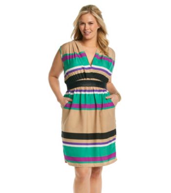 Tea Rose Plus Size Sleeveless V-neck Striped Dress