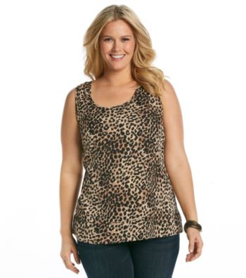 Tea Rose Plus Size Sleeveless Scoopneck Animal Print Tank