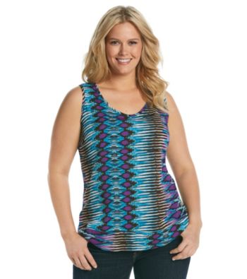 Tea Rose Plus Size Sleeveless Scoopneck Abstract Print Tank