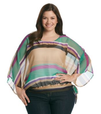 Tea Rose Plus Size Boatneck Sheer Striped Top