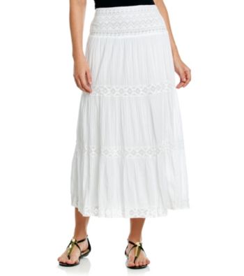 Studio West Crocheted Tiered Long Solid Skirt