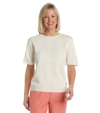 Alfred Dunner® Crewneck Short Sleeve Solid Sweater