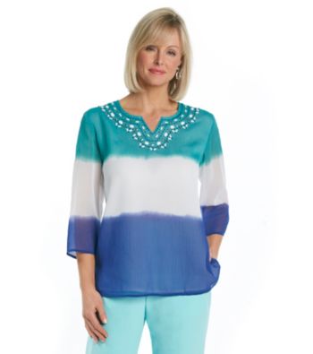Alfred Dunner® Splitneck Beaded Dip-Dye Top