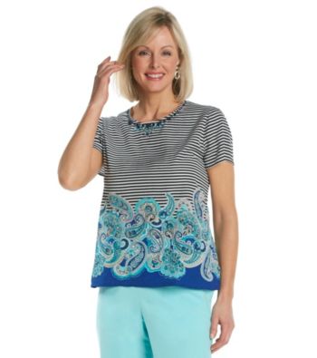 Alfred Dunner® Short Sleeve Crewneck Striped Embellished Top
