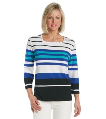 Alfred Dunner® Squareneck Striped Grommet Shirt