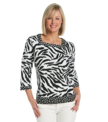Alfred Dunner® Squareneck Bordered Animal Print Top