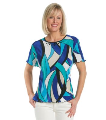 Alfred Dunner® Short Sleeve Scoopneck Embellished Stained Glass Stripe Shirt
