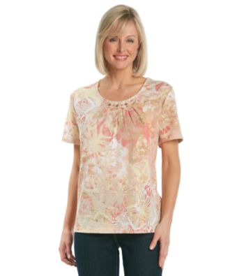Alfred Dunner® Short Sleeve Scoopneck Beaded Abstract Butterfly Print Top