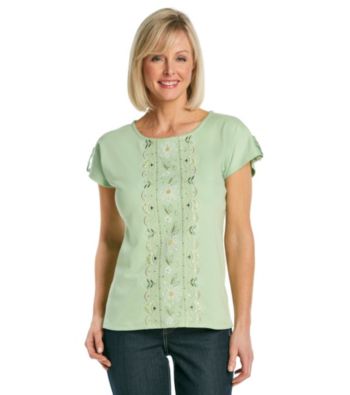 Alfred Dunner® Short Sleeve Crewneck Embroidered Epaulet Tee