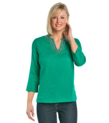 Cathy Daniels® Splitneck Embellished Solid Tunic Top