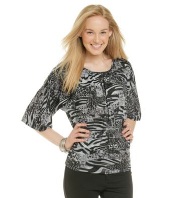 Notations® Dolman Sleeve Scoopneck Animal Print Blouse