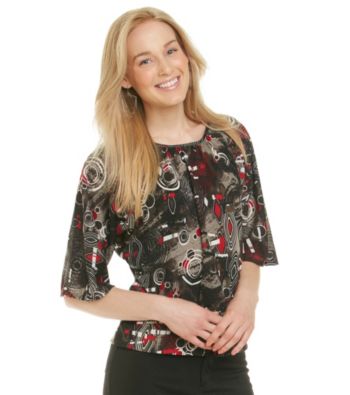 Notations® Dolman Sleeve Scoopneck Printed Blouse