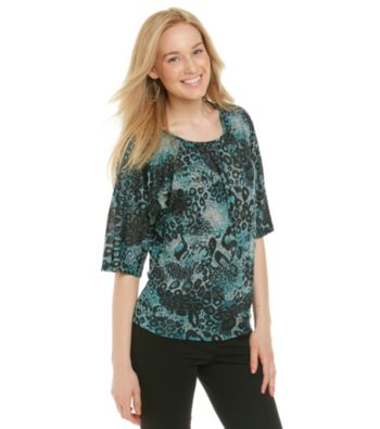 Notations® Dolman Sleeve Scoopneck Animal Print Blouse
