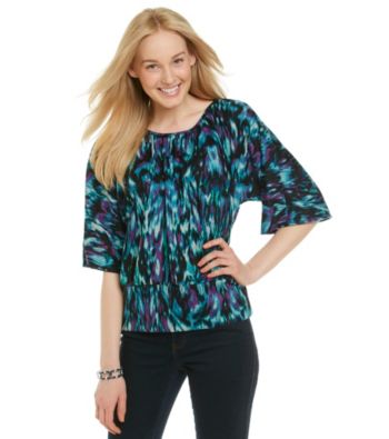 Notations® Dolman Sleeve Scoopneck Tie-Dye Print Blouse