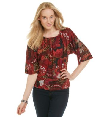 Notations® Dolman Sleeve Scoopneck Geometric Print Blouse