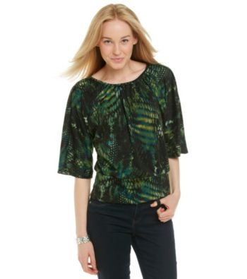 Notations® Dolman Sleeve Scoopneck Scale Print Blouse