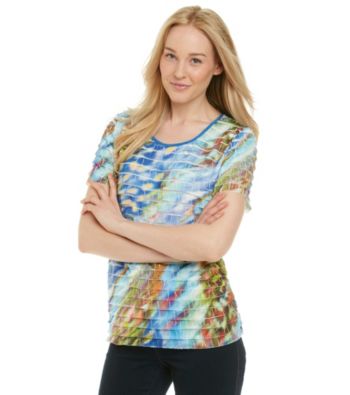 Notations® Short Sleeve Scoopneck Abstract Print Shutter Top