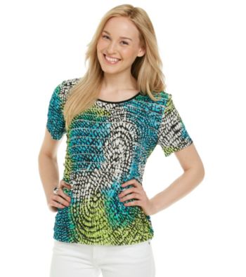 Notations® Short Sleeve Scoopneck Circle Print Shutter Top