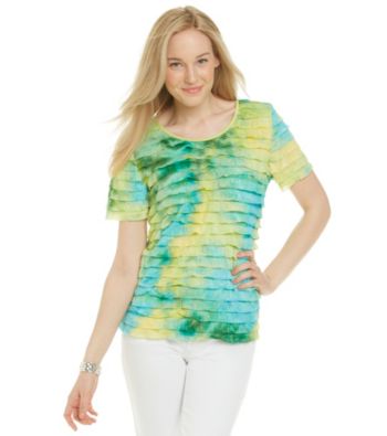Notations® Short Sleeve Scoopneck Tie-Dye Shutter Top