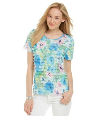 Notations® Short Sleeve Scoopneck Floral Shutter Top